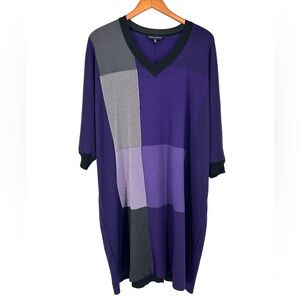 ✨Ming Wang Purple Black Gray Stripe Colorblock Ribbed Knit Dress 2X Excellent